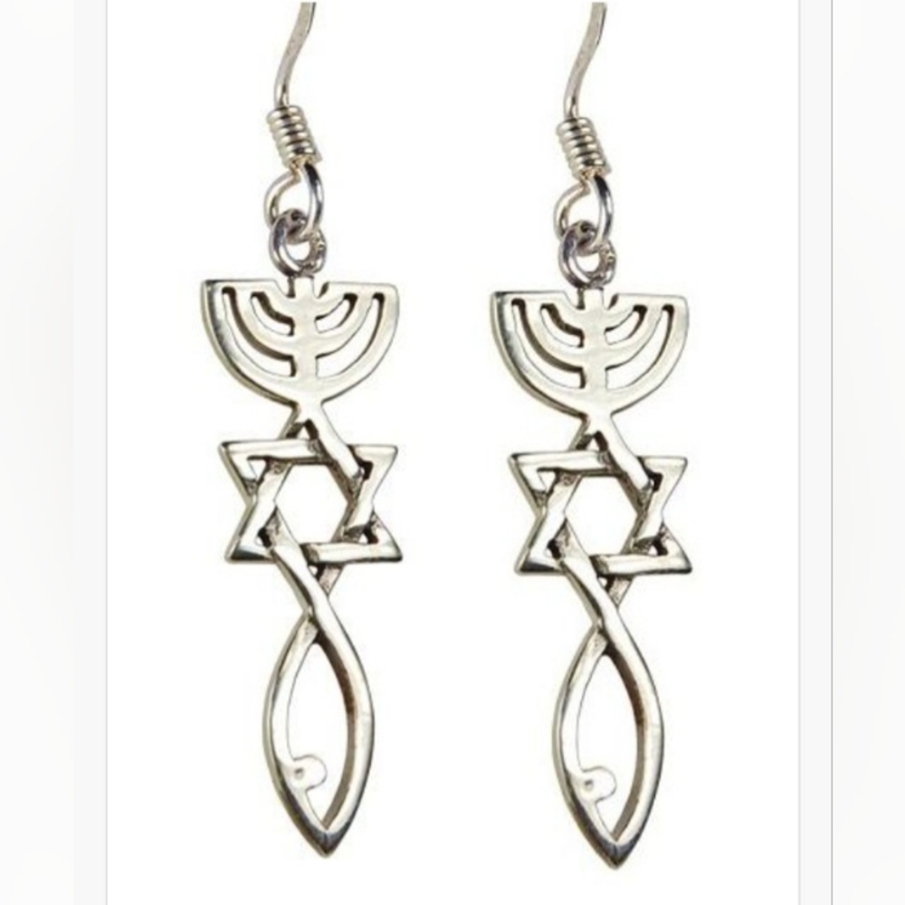 Messianic Seal Of Jerusalem   Earrings Sterling Silver 925